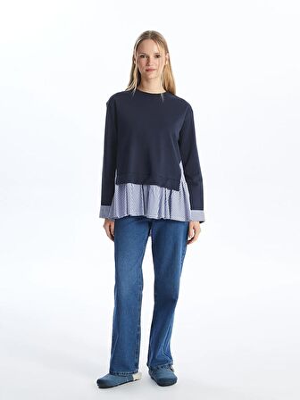 Bisiklet Yaka Düz Uzun Kollu Kadın Sweatshirt Tunik