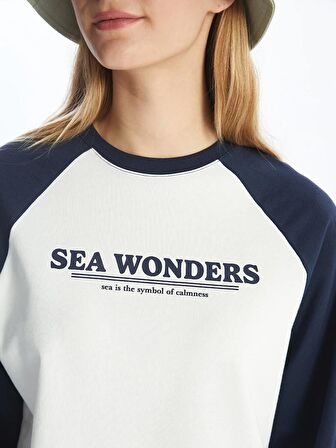 Bisiklet Yaka Baskılı Uzun Kollu Kadın Sweatshirt Tunik