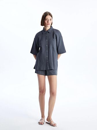 Düz Kısa Kollu Oversize Müslin Kadın Gömlek