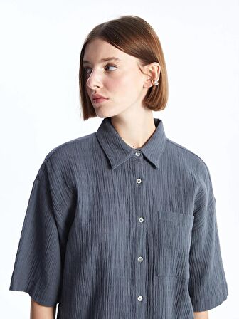 Düz Kısa Kollu Oversize Müslin Kadın Gömlek