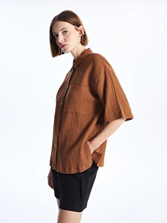 Düz Kısa Kollu Oversize Müslin Kadın Gömlek