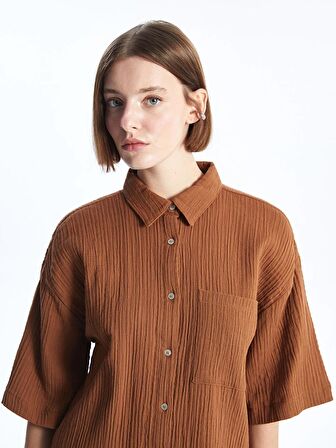 Düz Kısa Kollu Oversize Müslin Kadın Gömlek