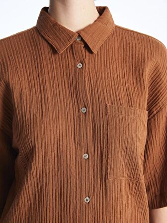 Düz Kısa Kollu Oversize Müslin Kadın Gömlek