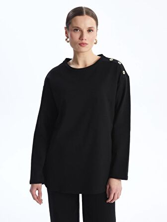 Bisiklet Yaka Düz Uzun Kollu Kadın Sweatshirt