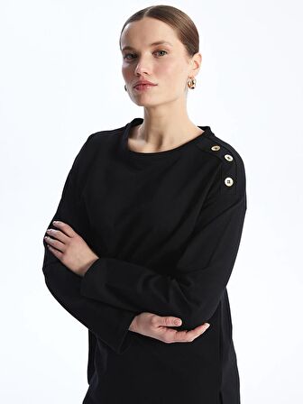 Bisiklet Yaka Düz Uzun Kollu Kadın Sweatshirt