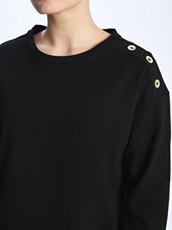 Bisiklet Yaka Düz Uzun Kollu Kadın Sweatshirt
