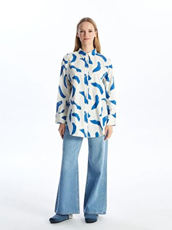 Desenli Uzun Kollu Oversize Kadın Gömlek Tunik