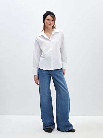 Düz Uzun Kollu Oversize Poplin Kadın Gömlek