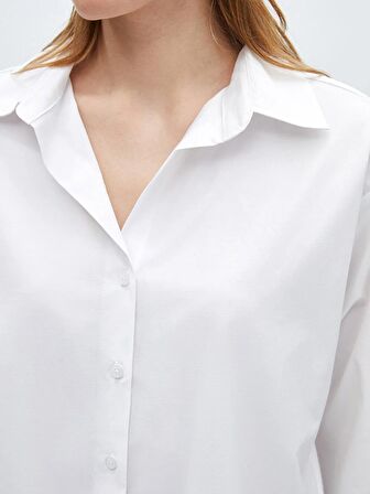Düz Uzun Kollu Oversize Poplin Kadın Gömlek