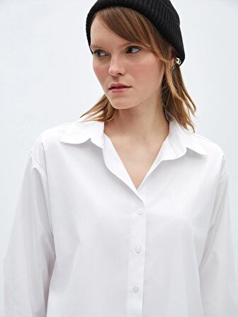 Düz Uzun Kollu Oversize Poplin Kadın Gömlek