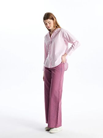 Çizgili Uzun Kollu Oversize Poplin Kadın Gömlek