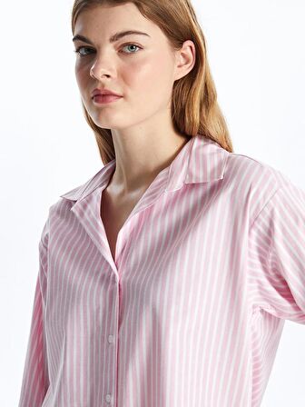 Çizgili Uzun Kollu Oversize Poplin Kadın Gömlek