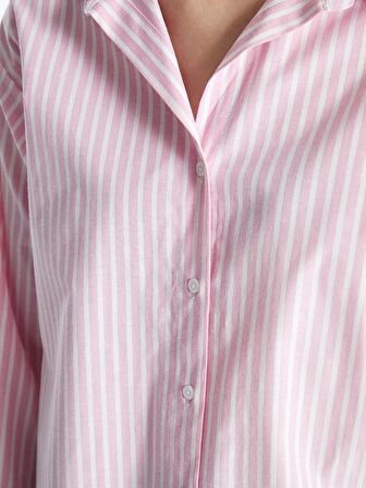 Çizgili Uzun Kollu Oversize Poplin Kadın Gömlek