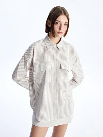 Çizgili Uzun Kollu Oversize Kadın Gömlek