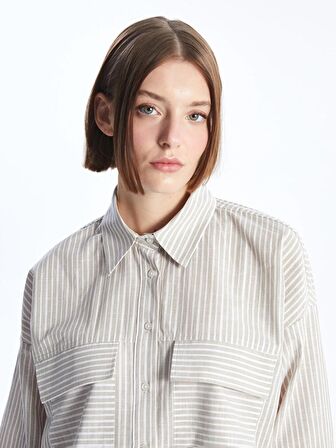 Çizgili Uzun Kollu Oversize Kadın Gömlek