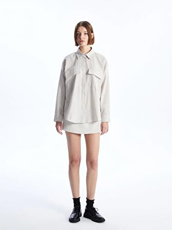 Çizgili Uzun Kollu Oversize Kadın Gömlek