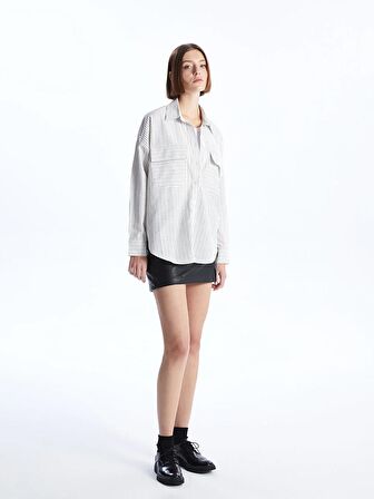 Çizgili Uzun Kollu Oversize Kadın Gömlek