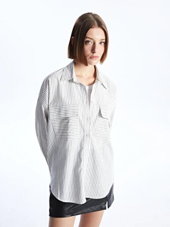 Çizgili Uzun Kollu Oversize Kadın Gömlek