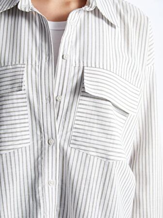 Çizgili Uzun Kollu Oversize Kadın Gömlek