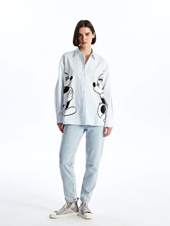 Mickey ve Minnie Mouse Baskılı Uzun Kollu Kadın Gömlek