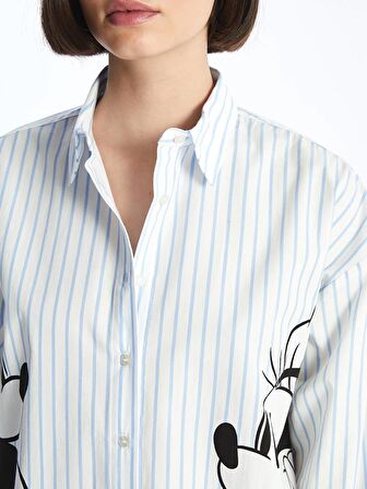 Mickey ve Minnie Mouse Baskılı Uzun Kollu Kadın Gömlek