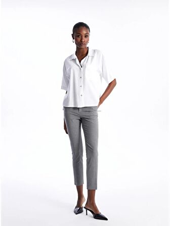 Düz Kısa Kollu Keten Karışımlı Kadın Gömlek