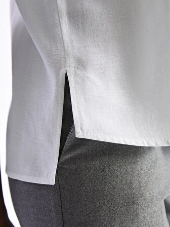 Düz Kısa Kollu Keten Karışımlı Kadın Gömlek