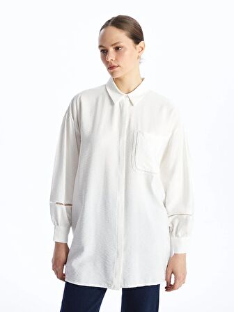 Kendinden Desenli Uzun Kollu Oversize Kadın Gömlek Tunik