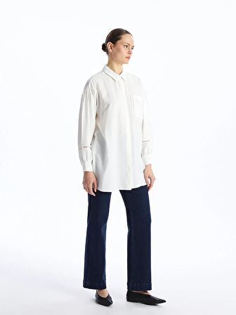 Kendinden Desenli Uzun Kollu Oversize Kadın Gömlek Tunik