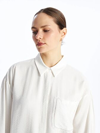 Kendinden Desenli Uzun Kollu Oversize Kadın Gömlek Tunik