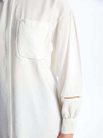 Kendinden Desenli Uzun Kollu Oversize Kadın Gömlek Tunik