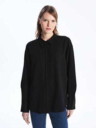 Düz Uzun Kollu Oversize Keten Karışımlı Kadın Gömlek