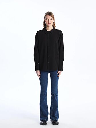 Düz Uzun Kollu Oversize Keten Karışımlı Kadın Gömlek