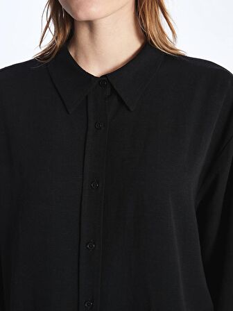 Düz Uzun Kollu Oversize Keten Karışımlı Kadın Gömlek