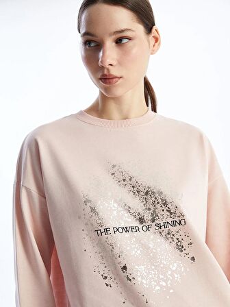 Bisiklet Yaka Baskılı Uzun Kollu Kadın Sweatshirt Tunik