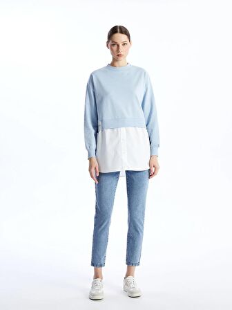 Bisiklet Yaka Baskılı Uzun Kollu Oversize Kadın Sweatshirt Tunik