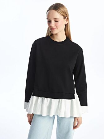 Bisiklet Yaka Düz Oversize Kadın Sweatshirt Tunik
