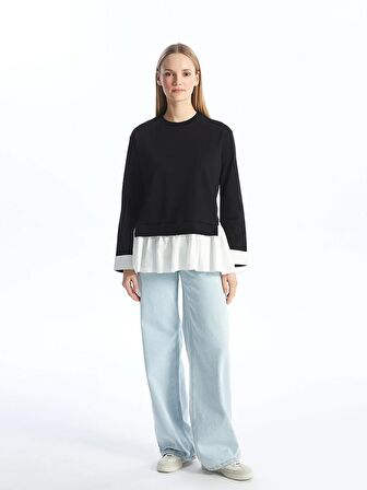 Bisiklet Yaka Düz Oversize Kadın Sweatshirt Tunik