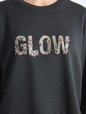 Bisiklet Yaka Pul Payetli Kadın Sweatshirt
