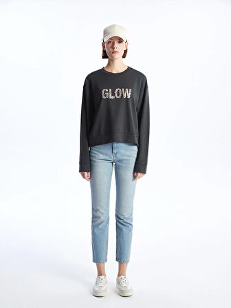 Bisiklet Yaka Pul Payetli Kadın Sweatshirt
