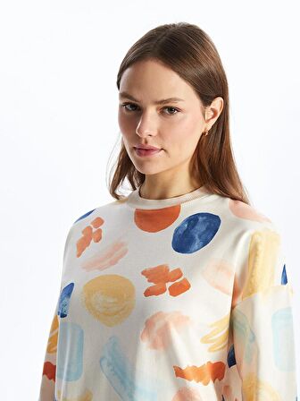 Bisiklet Yaka Desenli Kadın Sweatshirt Tunik