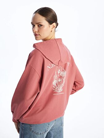 Kapüşonlu Baskılı Oversize Kadın Sweatshirt Tunik