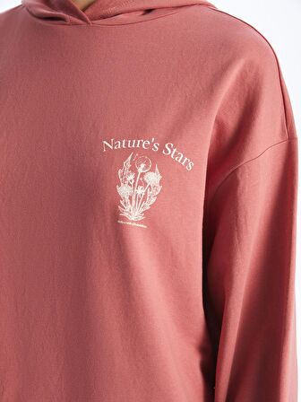 Kapüşonlu Baskılı Oversize Kadın Sweatshirt Tunik