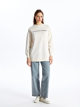 Bisiklet Yaka Baskılı Uzun Kollu Kadın Sweatshirt Tunik