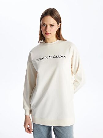 Bisiklet Yaka Baskılı Uzun Kollu Kadın Sweatshirt Tunik