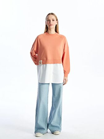 Bisiklet Yaka Düz Oversize Kadın Sweatshirt Tunik