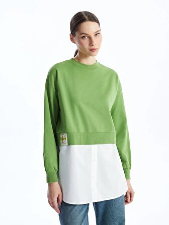 Bisiklet Yaka Baskılı Oversize Kadın Sweatshirt Tunik