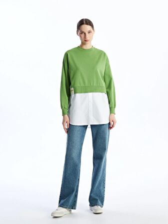 Bisiklet Yaka Baskılı Oversize Kadın Sweatshirt Tunik