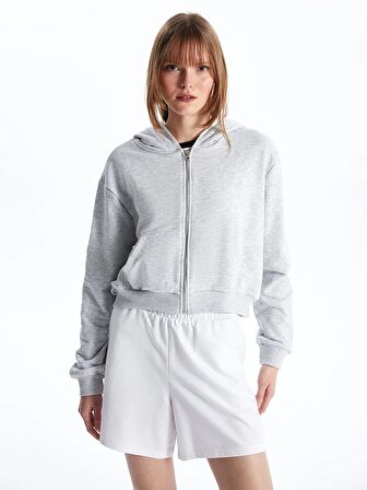 Kapüşonlu Oversize Kadın Fermuarlı Sweatshirt