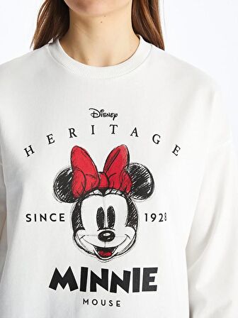 Bisiklet Yaka Minnie Mouse Baskılı Uzun Kollu Kadın Sweatshirt Tunik